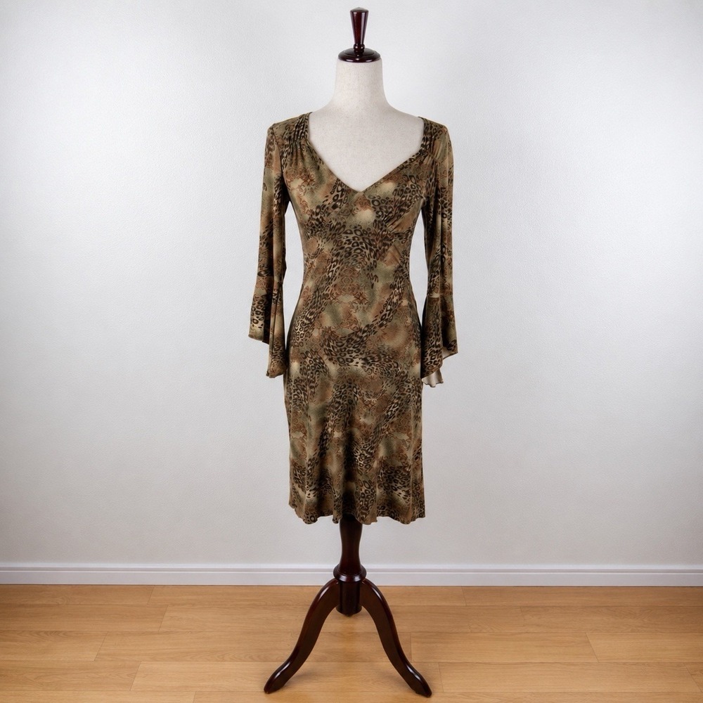 VTG IN San‎ Francisco Dress Womens XS* Green All Over Print Fairy Grunge Y2K 90s